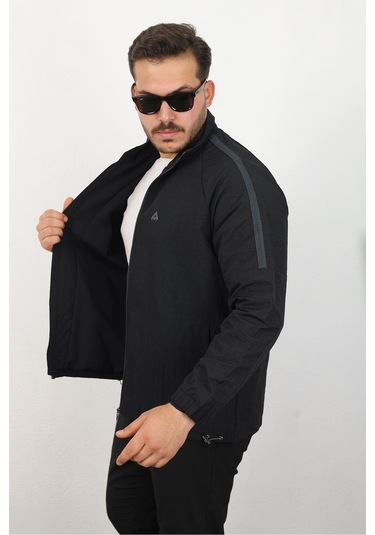 Erkek Relaxed Krinkıl Kumaş Baharlık & Yağmurluk Siyah Ceket Siyah