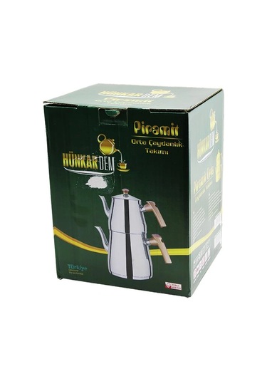 Piramit Orta Boy Çelik Çaydanlık Seti - Takımı Renkli Bakalit Kulp Üst Demlik : 1.1lt - Alt Suluk: 2 Çok Renkli