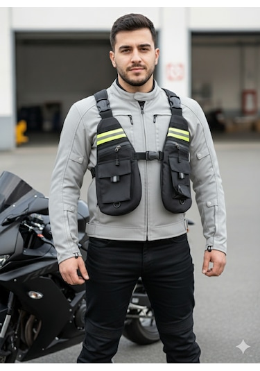 Motosiklet Göğüs Çantası Yeni Nesil Ayarlanabilir Kayışlı Klipsli Yelek Tipi Suya Dayanıklı Çanta Siyah