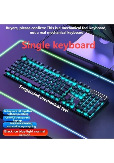 Techbloom Yeni Gx30z Kablolu Klavye Mekanik Hissi Kablolu Rainbow Ice Blue Işıklı Black Wired Classic Ice Blue Light Single Keyboard Diğer