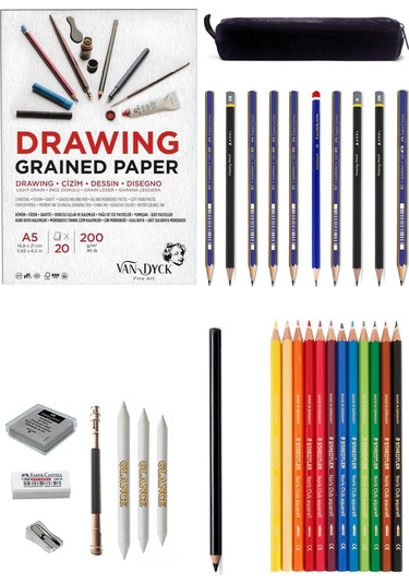 Van Dyck 200 Gr A5 Eskiz Defterli Karakalem Ve Staedtler Noris Kuru Boya Kalemi Çizim Eskiz Seti