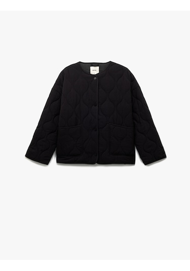 Koton Çıt Çıt Düğme Kapamalı Cepli Uzun Kollu Bisiklet Yaka Kapitone Mevsimlik Ceket Siyah 6wak20074ew Siyah