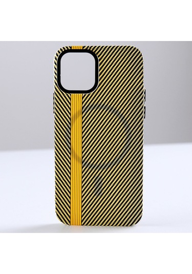 Merci Iphone Uyumlu 14 Pro Uyumlu Carbon Line Magsafe Destekli Kılıf Sarı