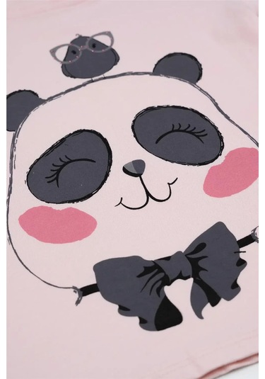 Kız Çocuk Pembe Panda Ve Kuş Detaylı Yazlık Tişört Pembe