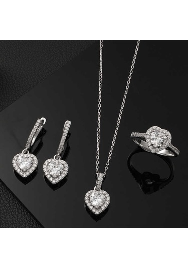 Casera's Gümüş Beyaz Taşlı Kalpli Kadın Set Csr2185188 Gümüş