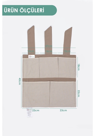 Beşik Yanı Düzenleyici, 5 Cepli Bebek Odası Organizer Ekose Kahverengi