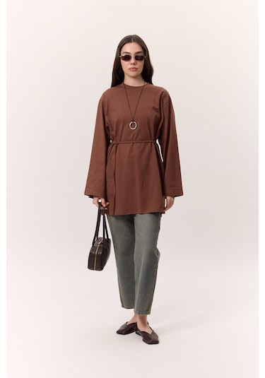 Bağlama Detaylı Oversıze Tshırt Ağaç Kabuğu Ağaç Kabuğu Çok Renkli