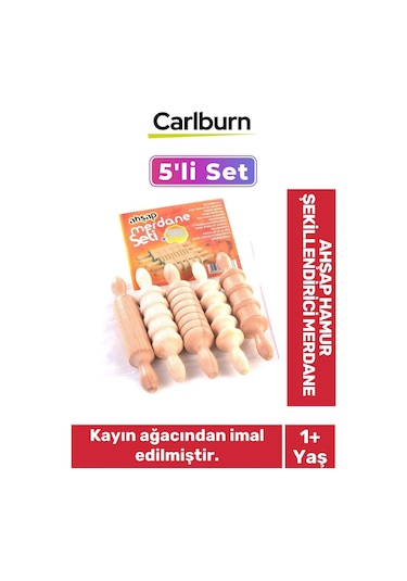 Özel Kayın Ağacından Üretilmiş Oyun Ahşap Hamur Şekillendirici Bebek Çocuk Merdane 5'li Set