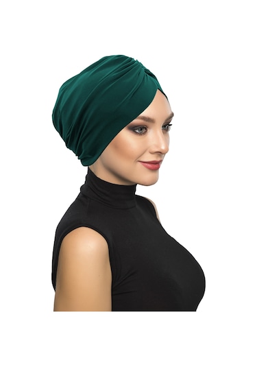 Büzme Çift Taraflı Yeşil Hazır Türban Tesettür Havuz Bonesi Yeşil