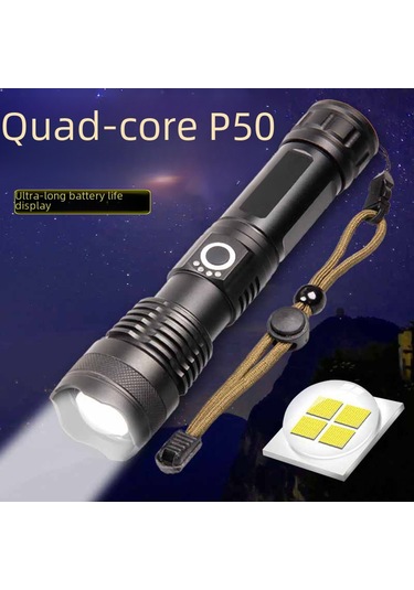 Qingmipy Xhp50 Led El Feneri, Usb Şarjlı, Alüminyum Gövde, Güç Gösterimi, 500m Işık Mesafesi, Zoom Özelliği - Kamp, Av, Ev Güvenliği İçin Dayanıklı