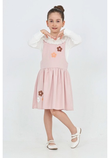 Kız Çocuk 2'li Elbise Elbise+badi Bluz 12342 Gülkurusu