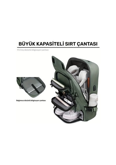 Honeybeeshop Küçük Boy Açık Gri Büyük Kapasiteli Usb Şarj Portlu Okul Seyahat Sırt Çantası