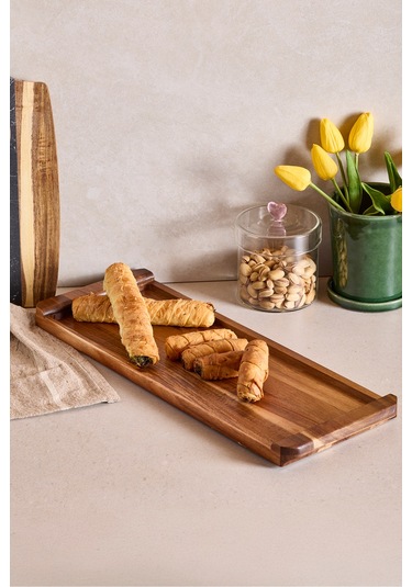 Akasya Sunumluk Kulplu 47x17 Cm Kahverengı Kahverengi