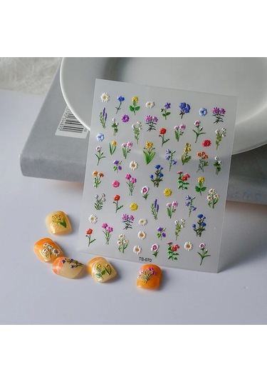Flybuy 1 Adet 5d Kabartmalı Çiçek Tırnak Sanat Çıkartmalar, Renkli & Kendinden Yapışkanlı Ts3802