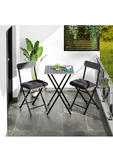 Bistro Takım Minderli Bahçe Masa Sandalye Füme 1402