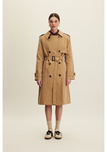 Anıka Kruvaze Kemerli Trençkot Camel 4747462 Çok Renkli