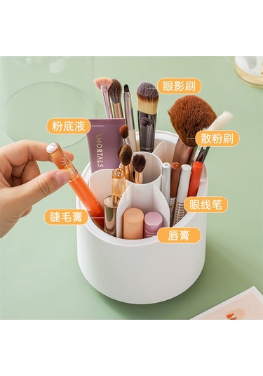 Youmex Kabartmalı 360 Döner Makyaj Fırça Saklama Kutusu - Toz Koruyucu Kapaklı, Dolap Üstü Kalem/ Göz Farı Fırçası Organizer, Modern Beyaz Beyaz
