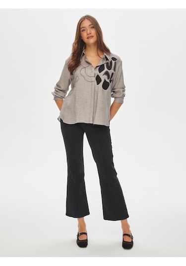 Aplike Ve Punch Nakış Detaylı Gömlek 69312 U6931212 Gri