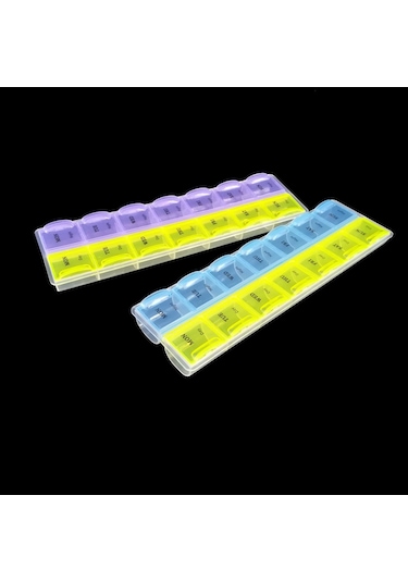 Mufunye Haftalık 14 Bölmeli Renkli İlaç Kutusu, Günlük İki Kullanıma Ayırılmış, Taşınabilir Şeffaf Pps Malzeme İlaç Saklama Kutusu