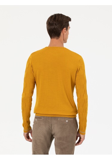 Cacharel Sarı Slim Fit Yün Karışımlı Bisiklet Yaka Triko Kazak