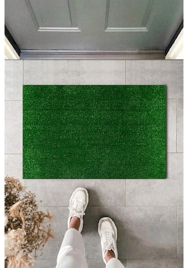 Vl Dekoratif Premium Kalite Suni Çim Kapı Önü Paspası 7 Mm Yeşil 50 x 75