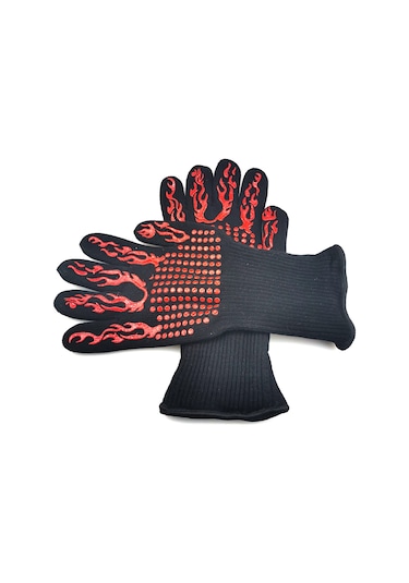 Geeksen Yüksek Sıcaklığa Dayanıklı 500-800 C İki Yönlü Kaymazsız Silikonlı Barbekü Eldiveni - Fırın, Pişirme, Mangal Koruması Çok Renkli