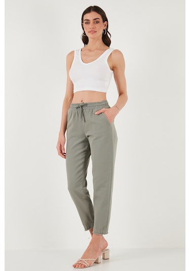 Lela Pamuklu Normal Bel Regular Fit Düz Paça Bayan Pantolon 668Yp42282S4 Açık Haki