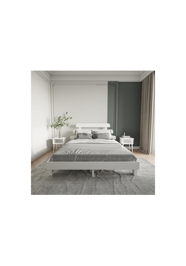 Lotus X New Firuze Model Beyaz Renk Ahşap Karyola-12 90 x 190