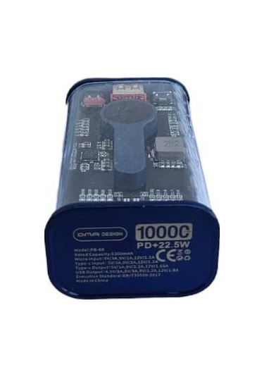 22.5w Pd Hizli 10000 Mah Digital Şeffaf Tasarimli Powerbank Mavi