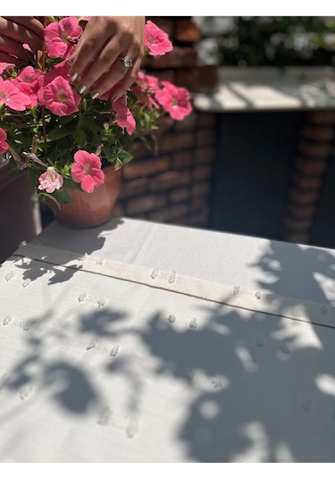 Diletto Ponpon Dokulu Hasır İp Detaylı Bohem Runner Beyaz
