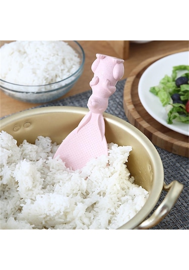 Bej 1 Adet Buğday Samanı Tavşan Kaşığı Stand Up Tavşan Pirinç Kürek Pirinç Ocak Pirinç Kaşığı Yaratıcı Yapışmaz Pirinç Karikatür Pirinç Kaşığı