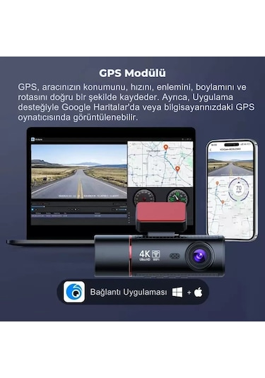 3 Kameralı 4k Ultra Hd Ön, İç Ve Arka Wifi Gps G-sensör Park Modu Dashcam Kamera