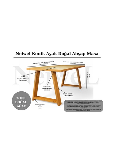 Neiwel Aries Doğal Ahşap Mutfak Ve Yemek Masası-100-280 Açık Ceviz