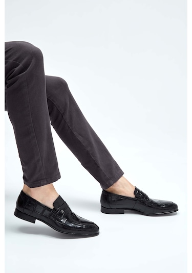 Tamer Tanca Erkek Hakiki Deri Siyah Kroko Makosen Ayakkabı 183 26201 Erk Ayk Y23 Sıyah Kroko Siyah