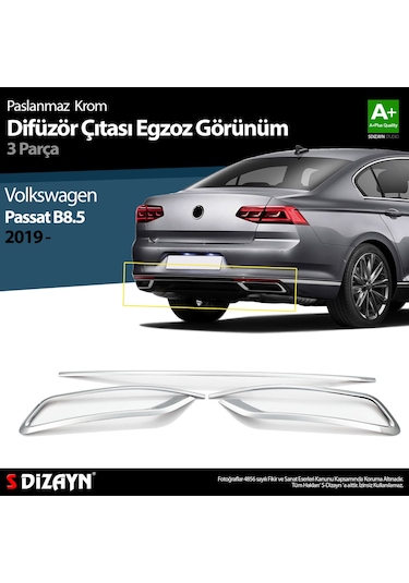 S-Dizayn Vw Passat B8.5 Krom Egzoz Görünümü Difüzör Çıtası 3 Parç