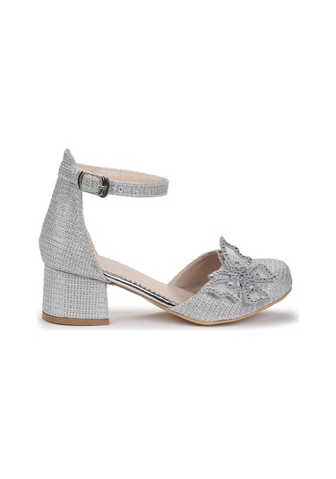 Kiko Kids Zete Kum Simli Kız Çocuk 4 Cm Topuklu Abiye Ayakkabı Gümüş GÜMÜŞ
