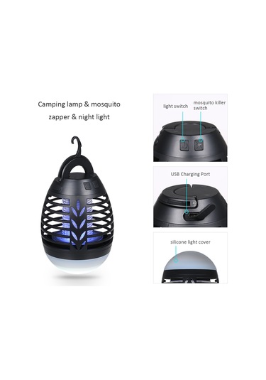 Hangfox Siyah Kamp Işığı Ve Musluk Öldürücü 2-in-1, Ipx6 Su Geçirmez, 365nm Işık, 3 Aydınlatma Modu, 2200mah Pil İle Taşınabilir Dış Mekan Aleti Çok Renkli