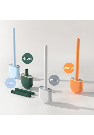 Vkemall Duvar Takılı Tuvalet Fırçası, Tpr Yumuşak Uç, Tam Temizlik, Su Geçirmez, Kolay Kurulum, Banyo Organizer Yeşil