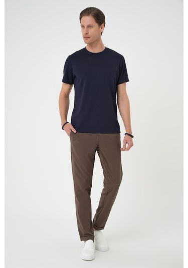 Comfort Fit Bisiklet Yaka Esnek Pamuk Casual Koyu Lacivert Tişört Ts 885 Lacivert