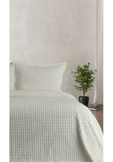 Merinos Modern Line 3 Parça Yatak Örtüsü - Ekru Beyaz