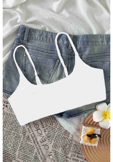Angelsin Ayarlanabilir Askılı Şık Tasarım Bikini Üstü Beyaz 001