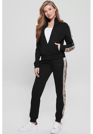 Guess Kadın Regular Fit Fermuarlı Dik Yaka Sweat Siyah