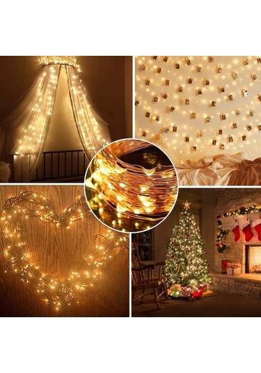 Hombey 10m 100 Led Bakır Tel Işıklı Zincir, 8 Modlu Usb Beslemeli, Islak Ortam Uygun, Kumral Beyaz Işık, Kumanda Kontrollü Ev Dekorasyon Aydınlatması Pil Yok Çok Renkli