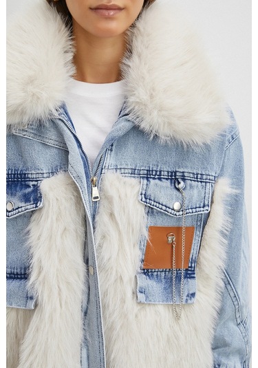 Kot Garnili Kürklü Mont Mavi Mavi