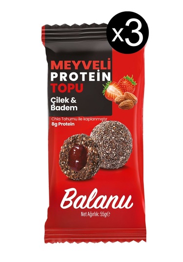 Meyveli Çilekli & Bademli Protein Topları 55gr X3 Adet