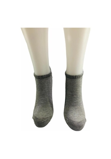 Jawalli Desenli Hava Alan Dikişsiz Kadın Patik Çorabı-Gri