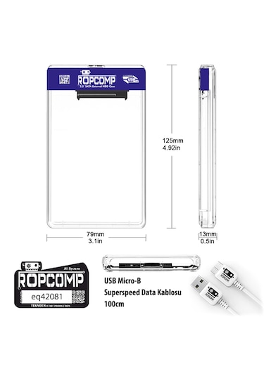 Ropcomp 2.5" Usb 3.0 Sata Harici Harddisk Kutusu Şeffaf