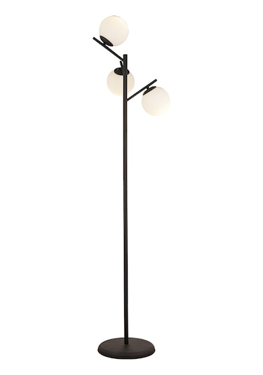 Renji 3Lü Siyah Boyalı Beyaz Camlı Modern Tasarım Metal Lambader