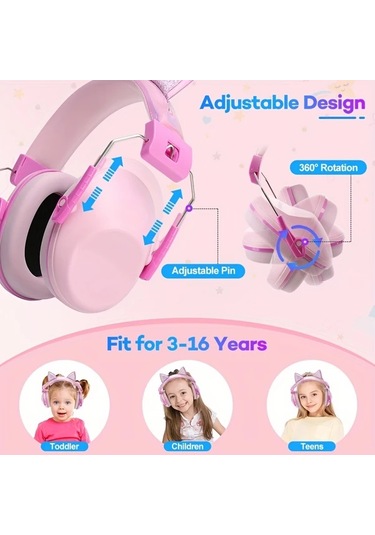 Elmpaly Yeşil Pembe 28db Kulaklık 3-16 Yaş Konser Gürültü Koruma Oyuncak Dinozor Kedi Desenli