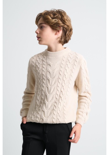 Alexandergardı Örgü Desenli Çocuk Kazak Bej